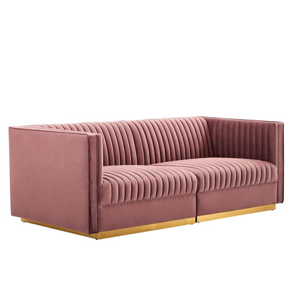 Modway Sanguine Channel Tufted Performance Velvet Modular Sectional Sofa Loveseat FredCo