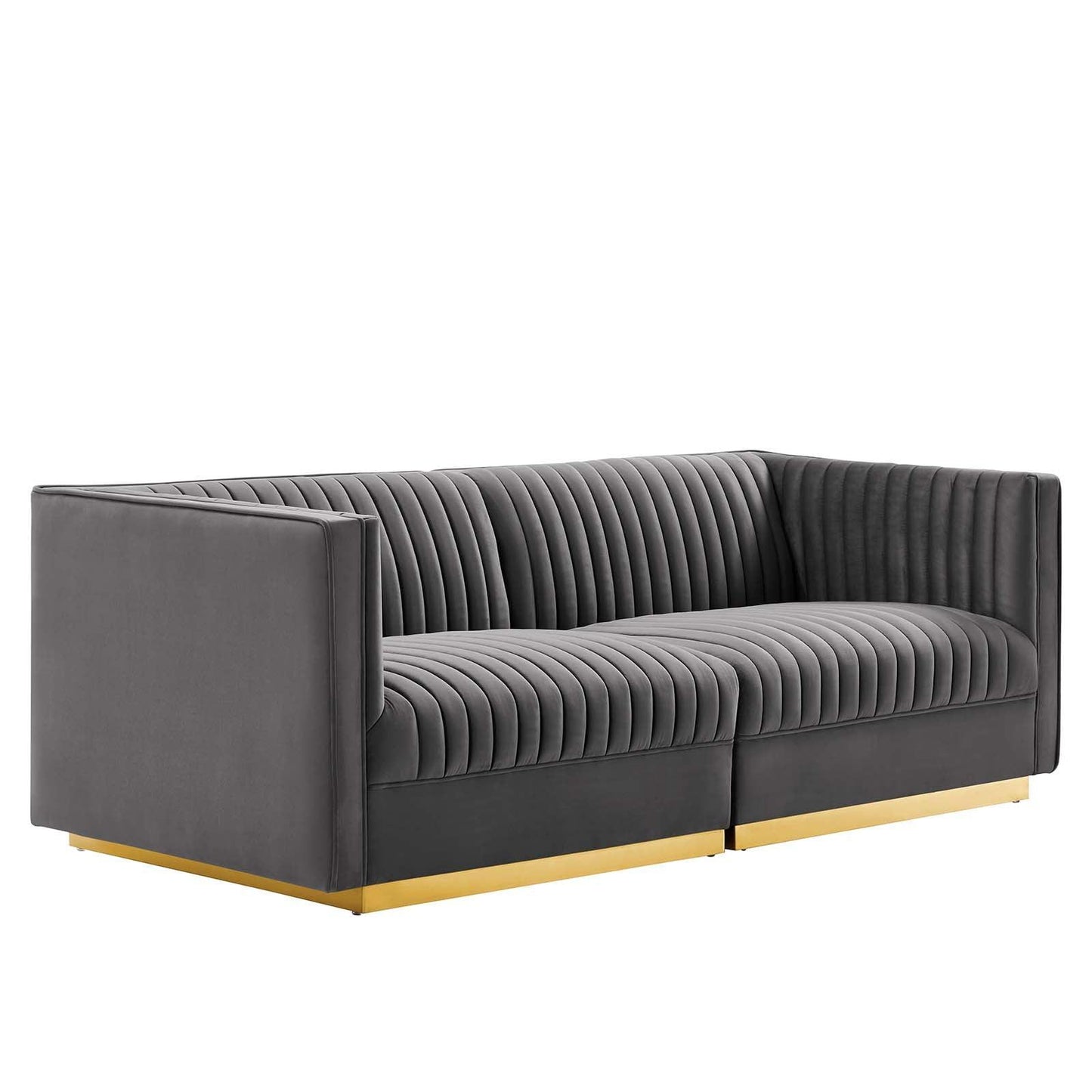 Modway Sanguine Channel Tufted Performance Velvet Modular Sectional Sofa Loveseat FredCo