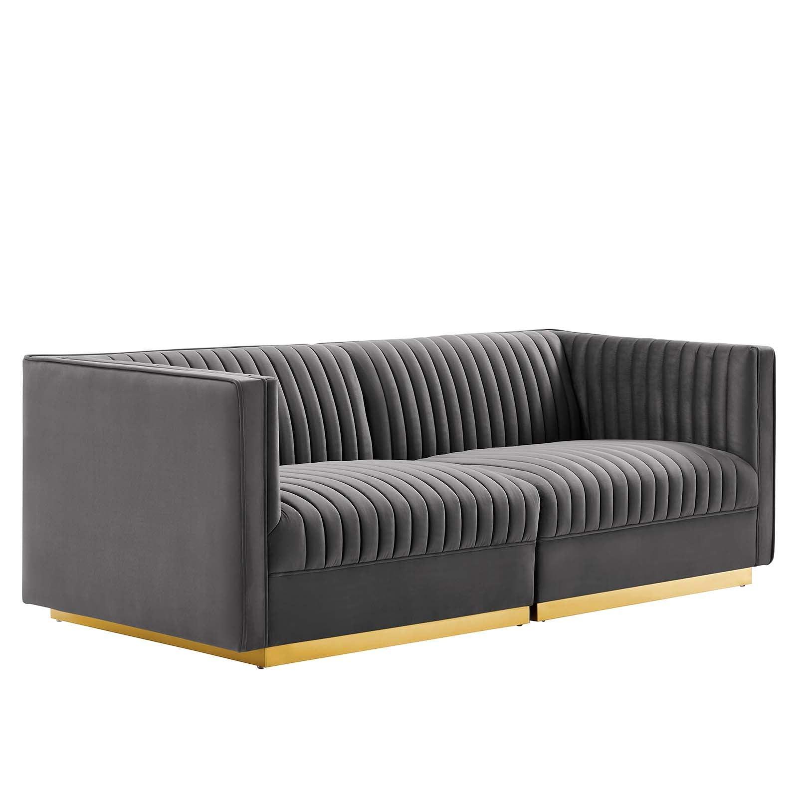 Modway Sanguine Channel Tufted Performance Velvet Modular Sectional Sofa Loveseat FredCo