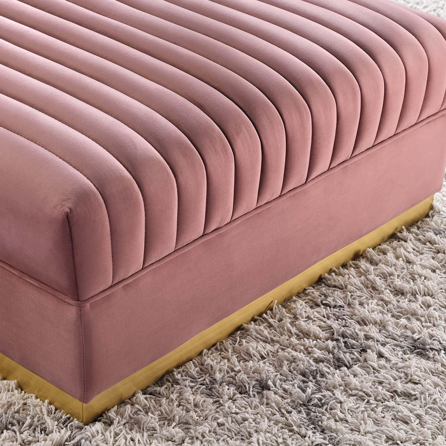 Modway Sanguine Channel Tufted Performance Velvet Modular Sectional Sofa Ottoman FredCo