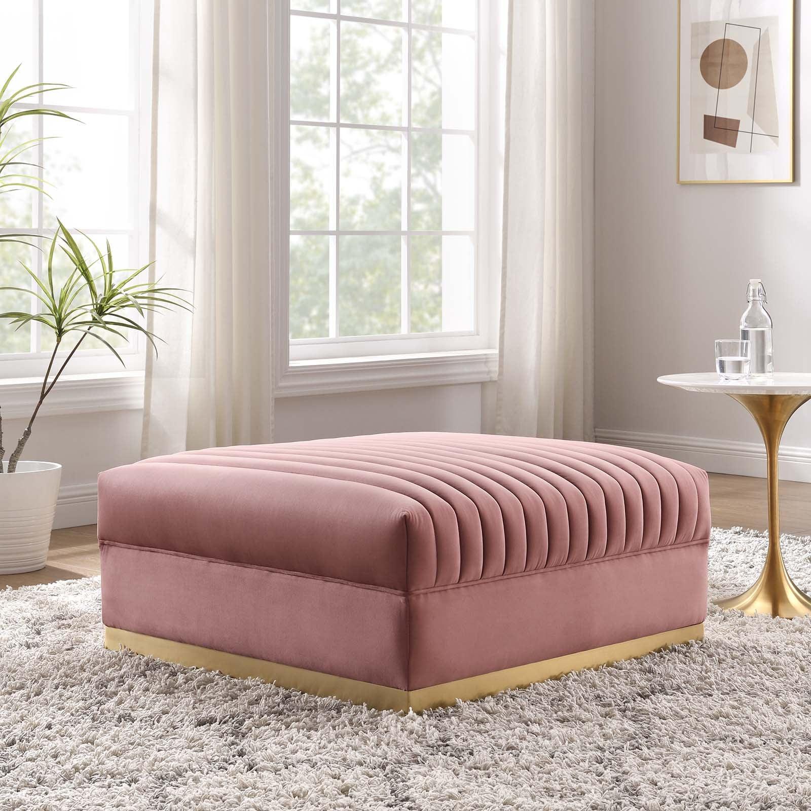 Modway Sanguine Channel Tufted Performance Velvet Modular Sectional Sofa Ottoman FredCo