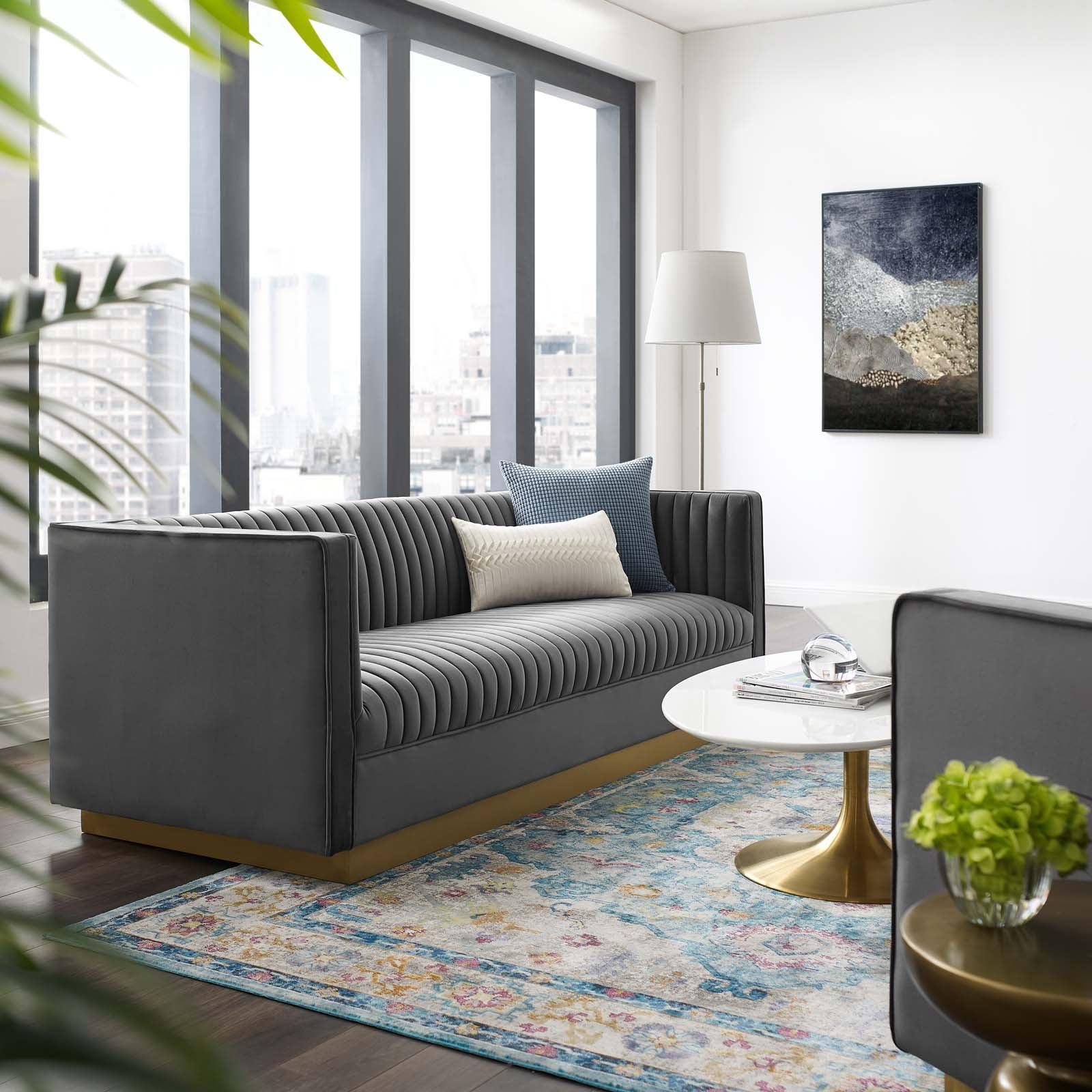 Modway Sanguine Vertical Channel Tufted Performance Velvet Sofa FredCo