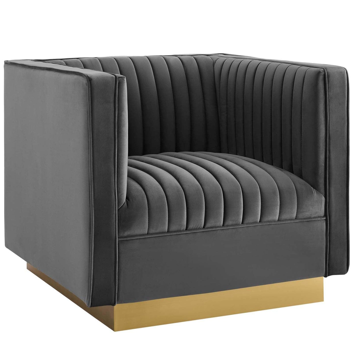Modway Sanguine Vertical Channel Tufted Upholstered Performance Velvet Sofa and Armchair Set FredCo