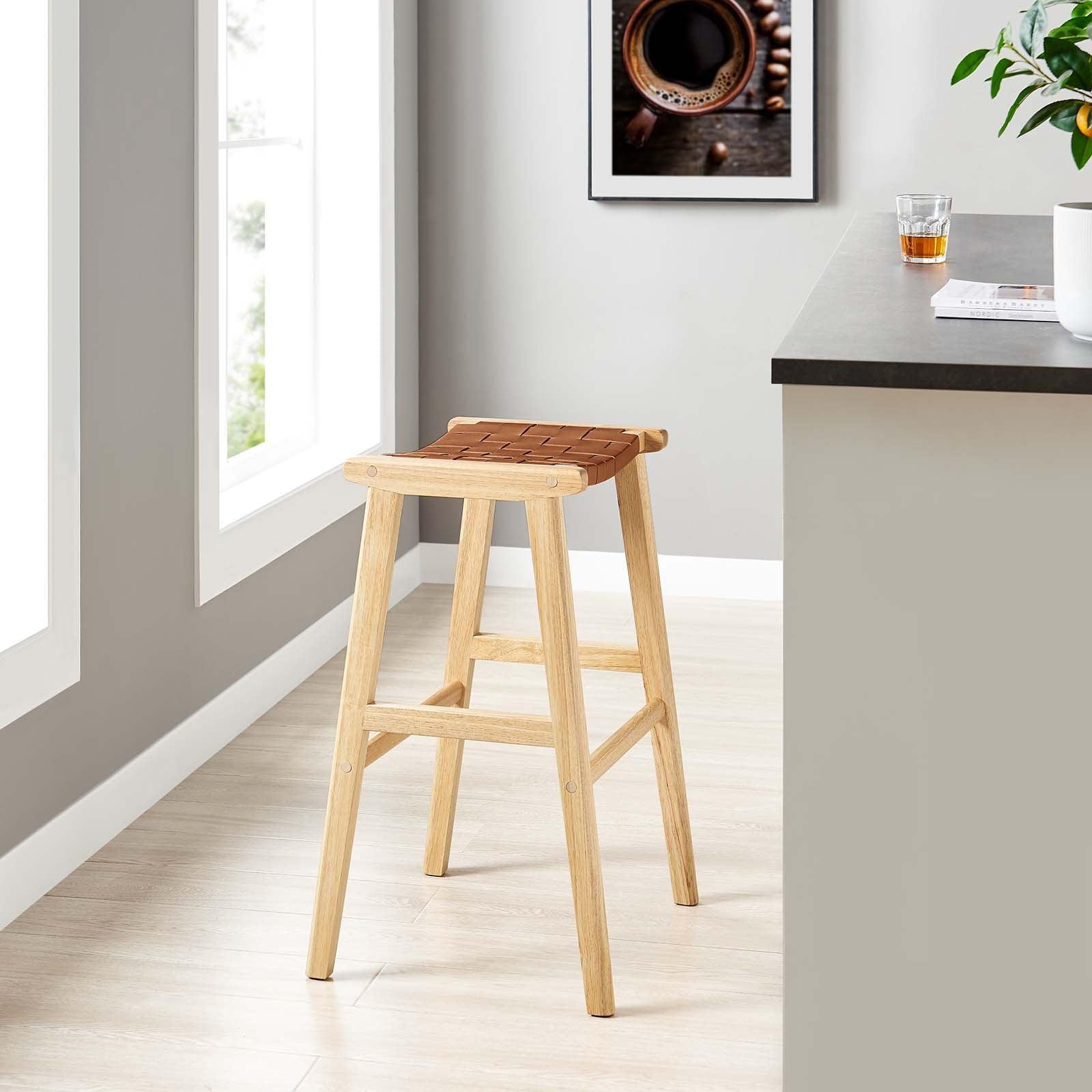Modway Saoirse Faux Leather Wood Bar Stool - Set of 2, EEI-6549 FredCo