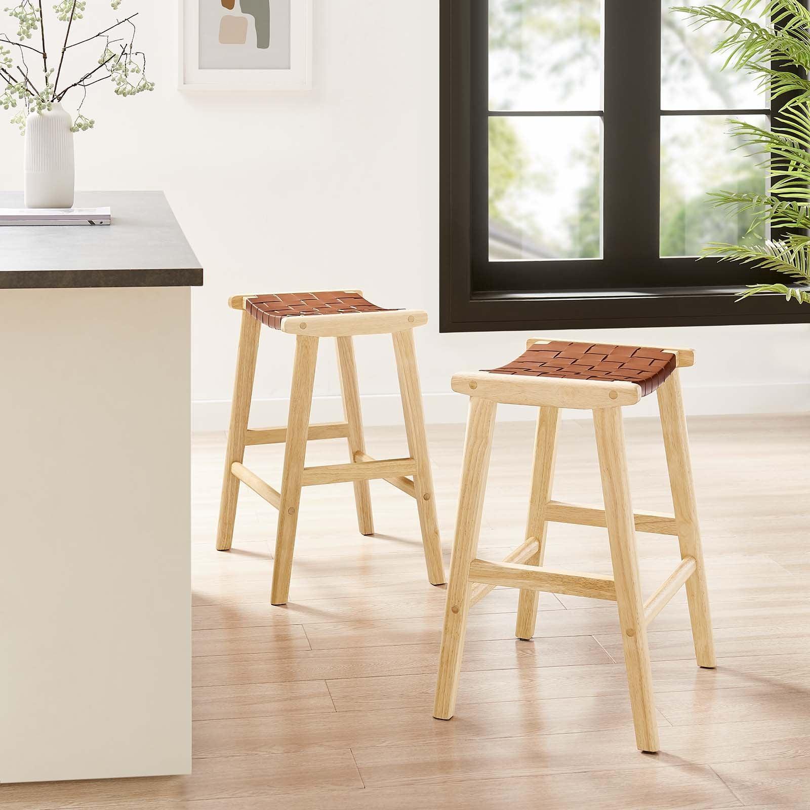Modway Saoirse Faux Leather Wood Counter Stool - Set of 2, EEI-6547 FredCo