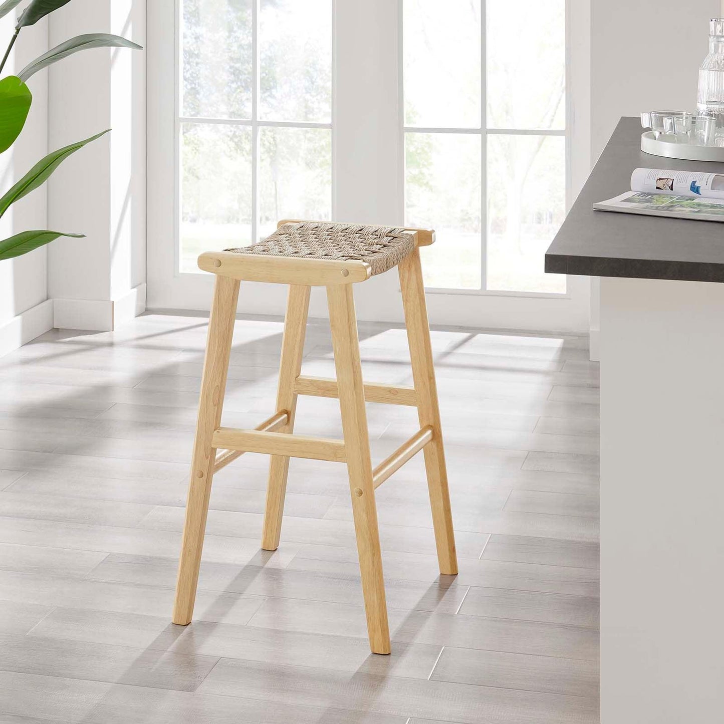 Modway Saoirse Woven Rope Wood Bar Stool - Set of 2, EEI-6550 FredCo