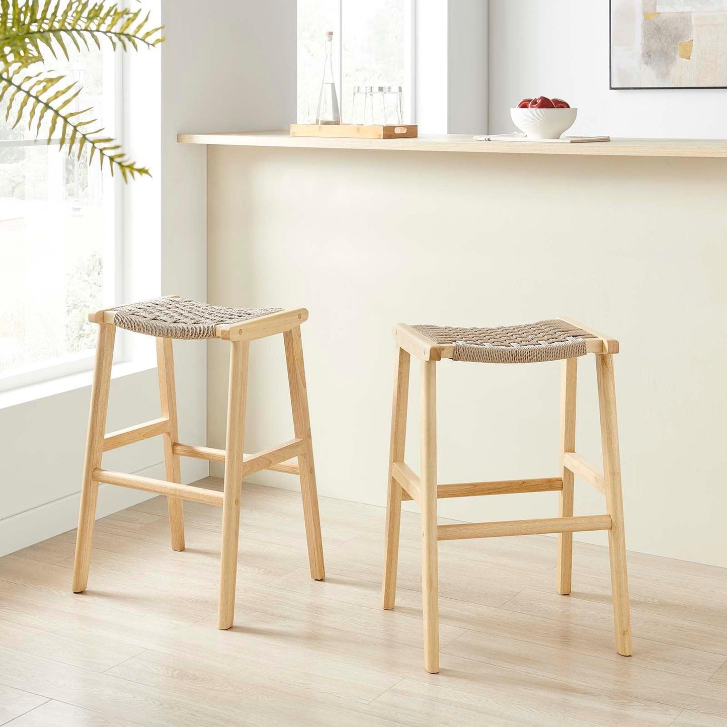 Modway Saoirse Woven Rope Wood Bar Stool - Set of 2, EEI-6550 FredCo