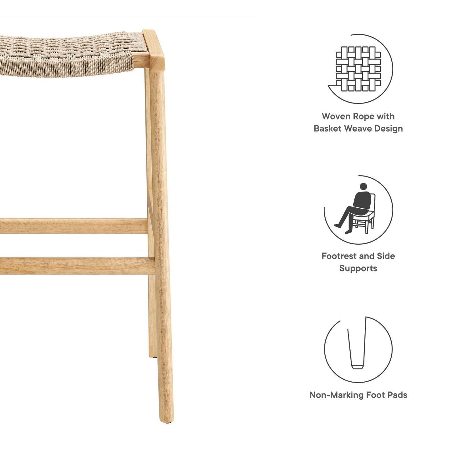 Modway Saoirse Woven Rope Wood Bar Stool - Set of 2, EEI-6550 FredCo