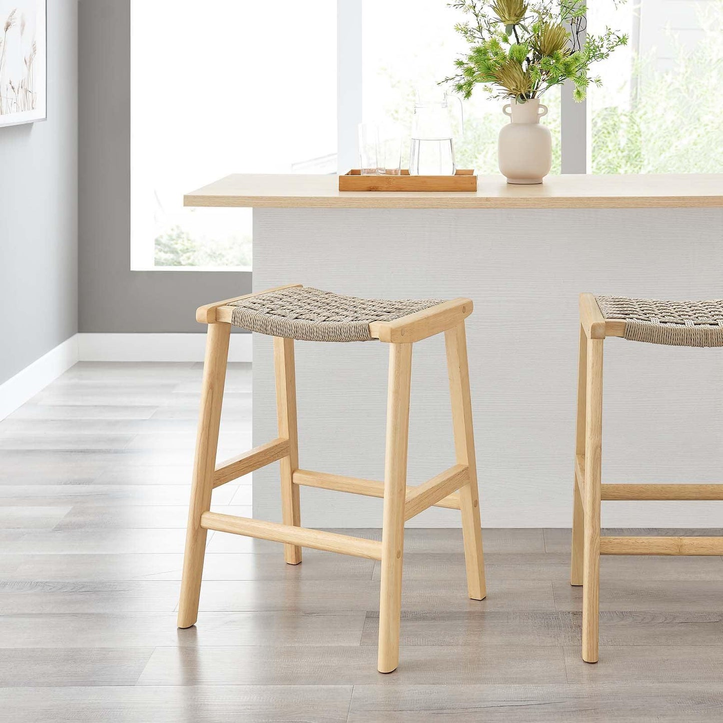 Modway Saoirse Woven Rope Wood Counter Stool - Set of 2, EEI-6548 FredCo