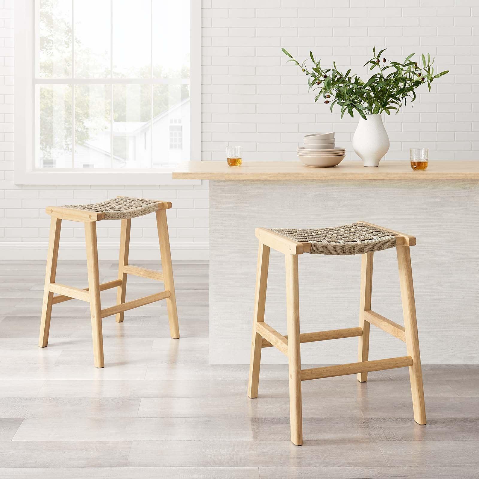 Modway Saoirse Woven Rope Wood Counter Stool - Set of 2, EEI-6548 FredCo