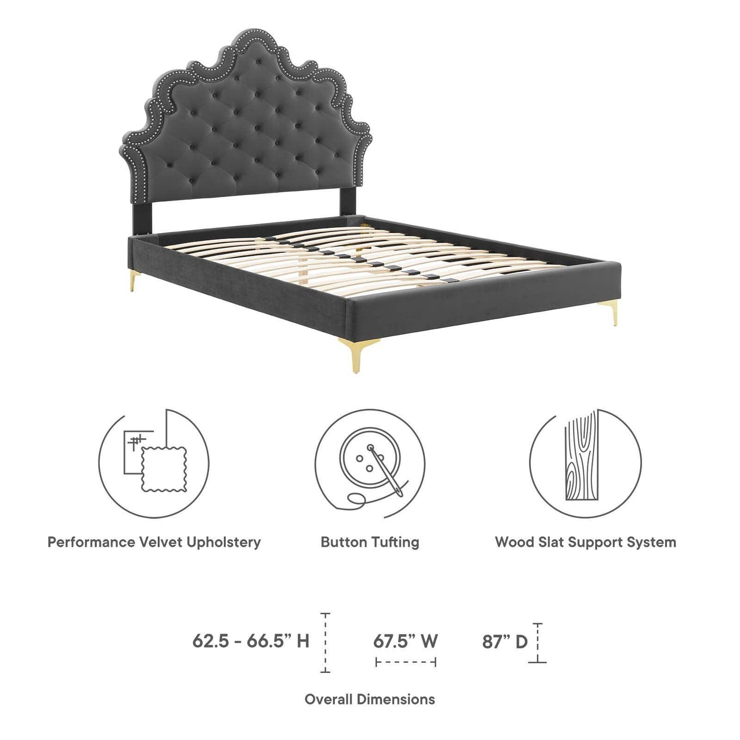 Modway Sasha Button-Tufted Performance Velvet King Bed FredCo