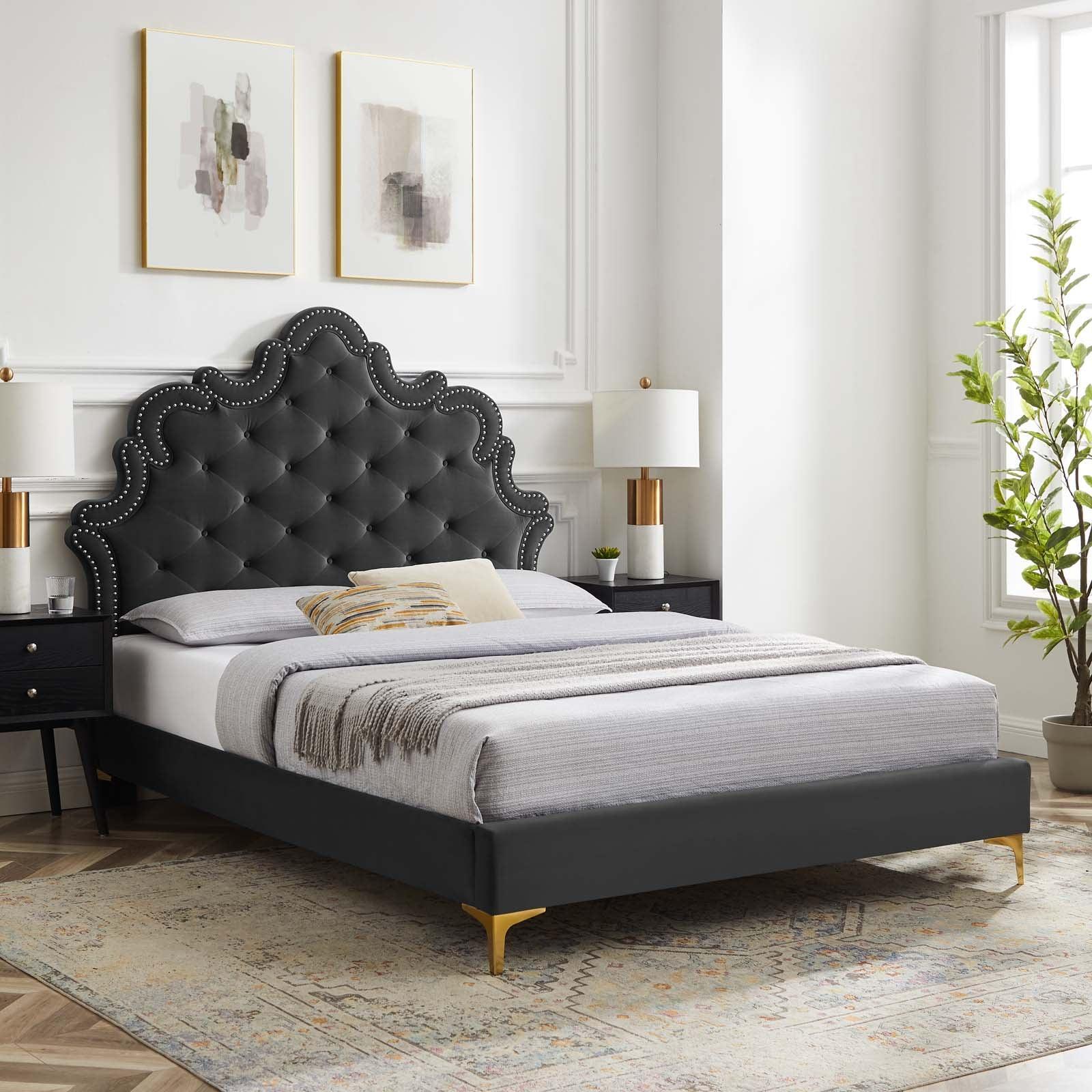 Modway Sasha Button-Tufted Performance Velvet King Bed FredCo