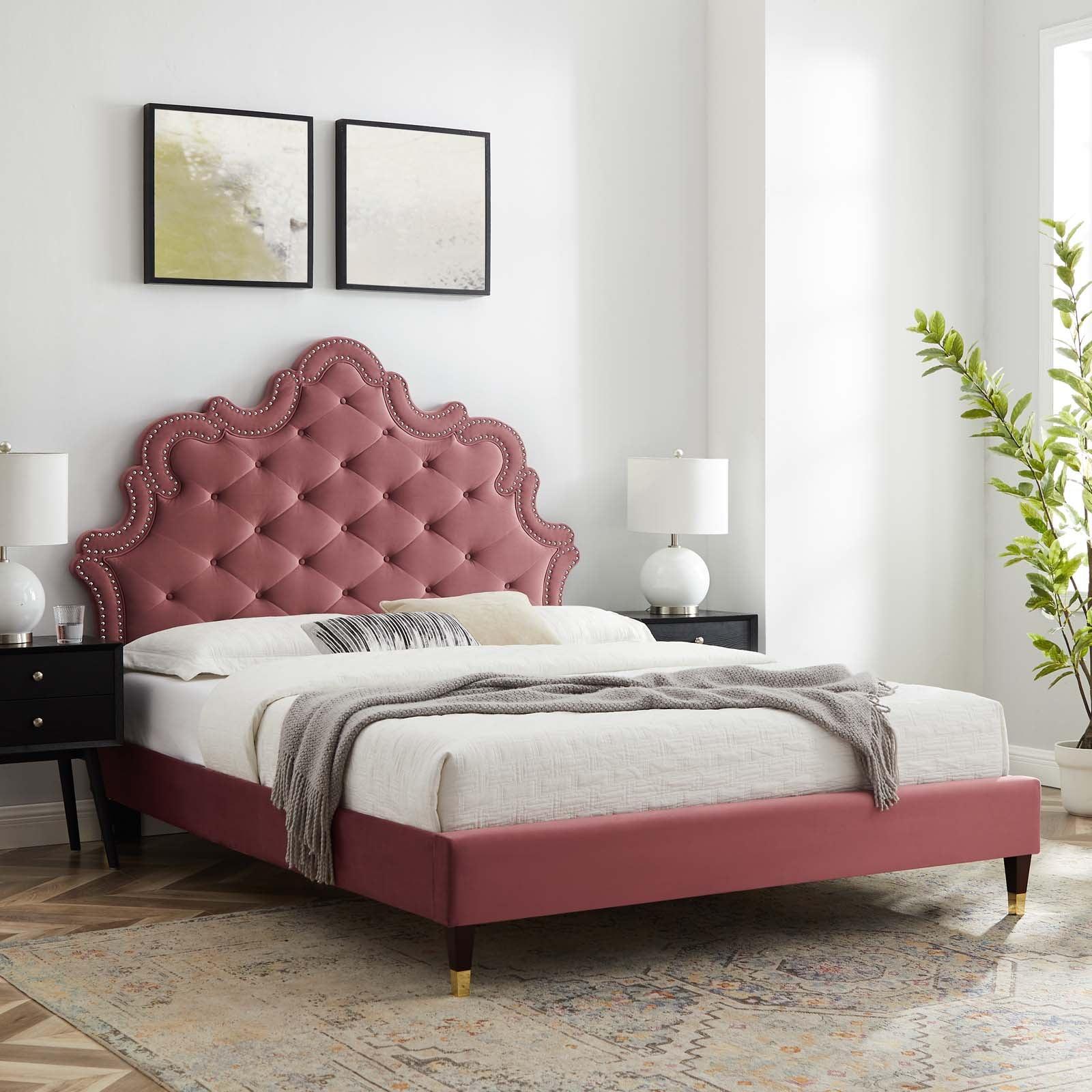Modway Sasha Button-Tufted Performance Velvet Queen Bed FredCo