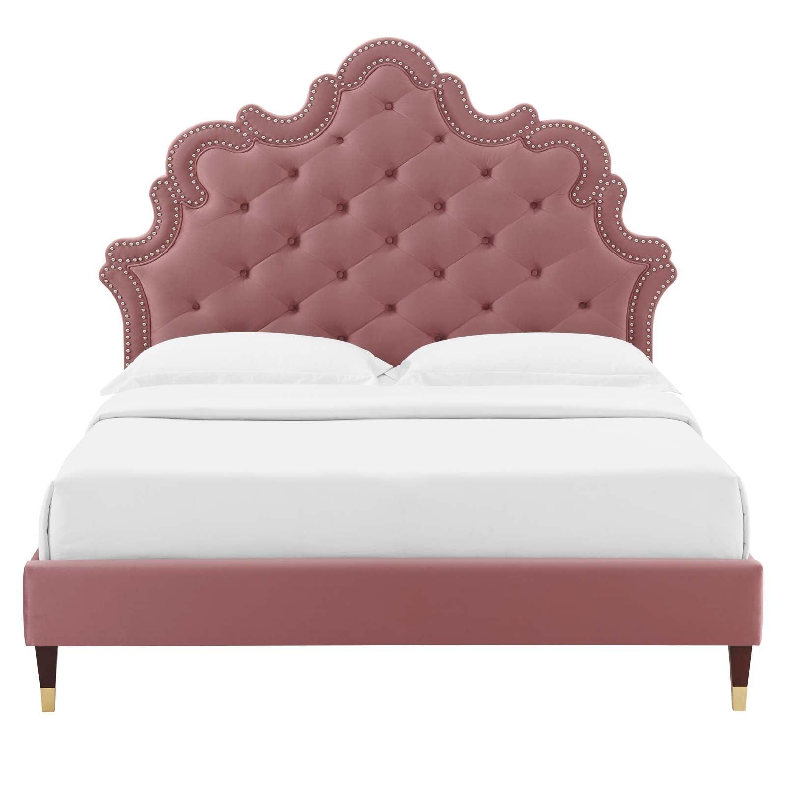 Modway Sasha Button-Tufted Performance Velvet Queen Bed FredCo