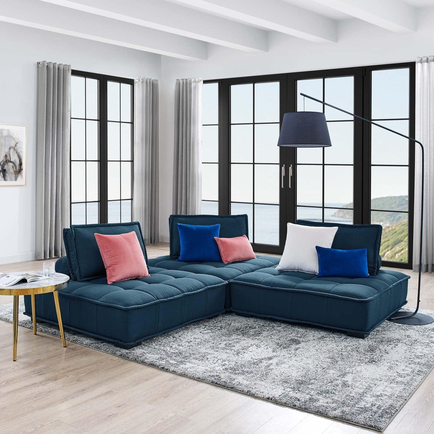 Modway Saunter Tufted Fabric Fabric 3-Piece Sofa FredCo