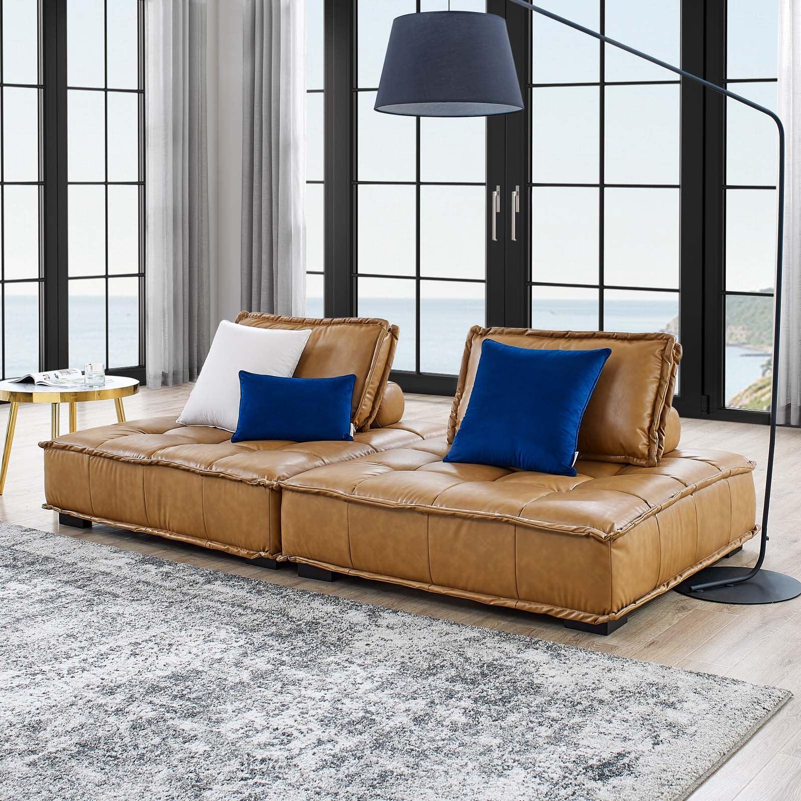 Modway Saunter Tufted Vegan Leather Vegan Leather 2-Piece Loveseat FredCo