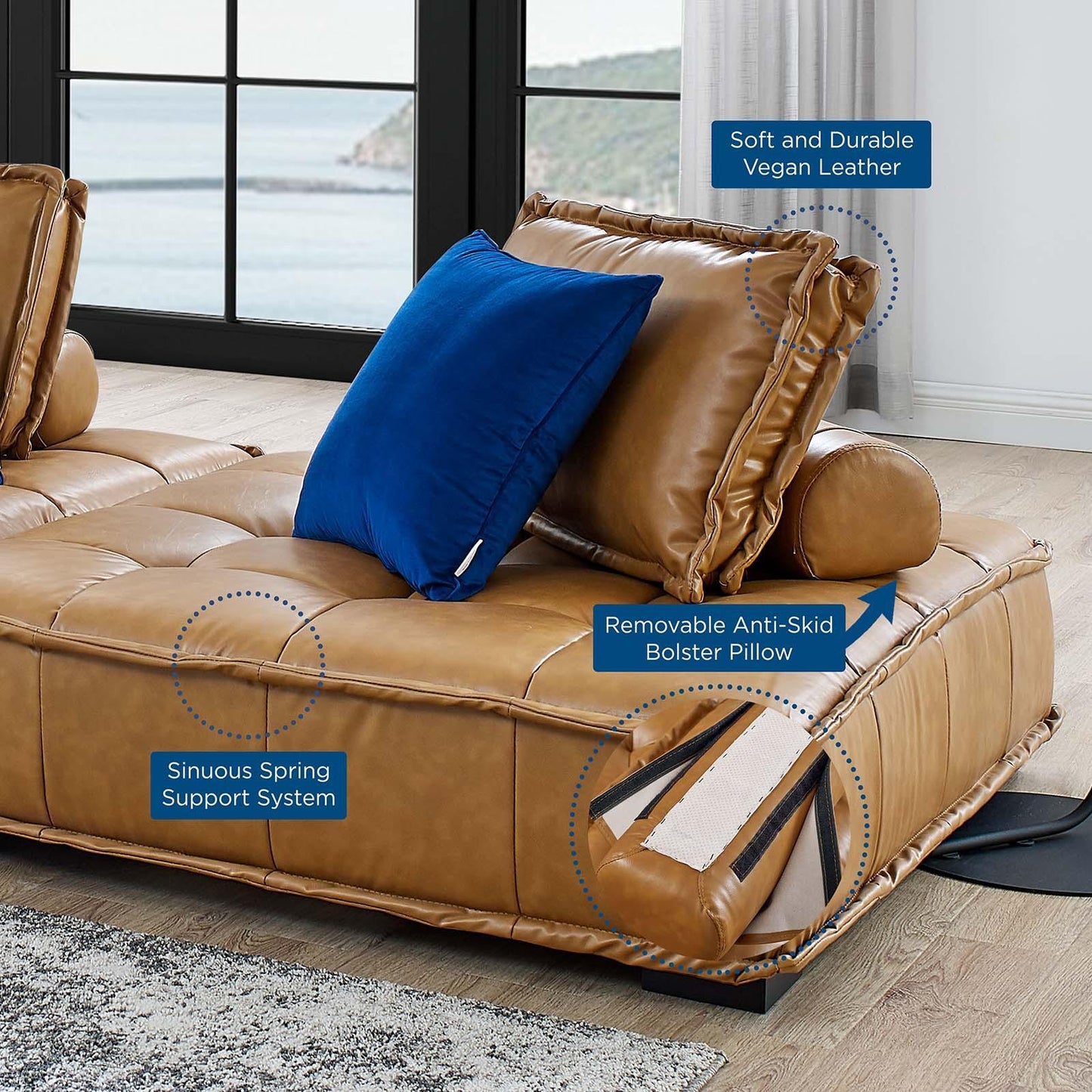 Modway Saunter Tufted Vegan Leather Vegan Leather 3-Piece Sofa FredCo