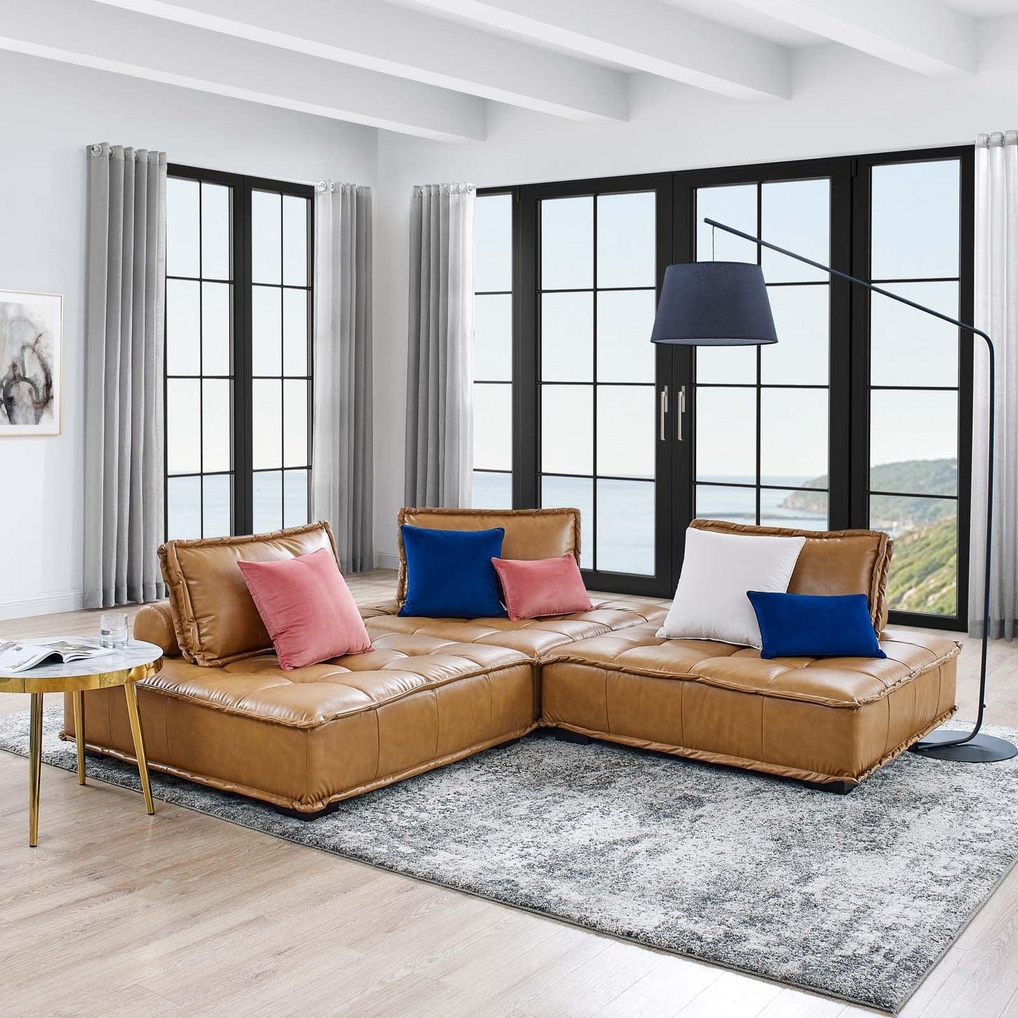 Modway Saunter Tufted Vegan Leather Vegan Leather 3-Piece Sofa FredCo