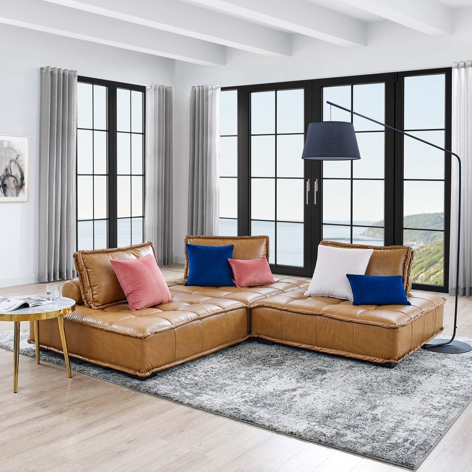 Modway Saunter Tufted Vegan Leather Vegan Leather 3-Piece Sofa FredCo