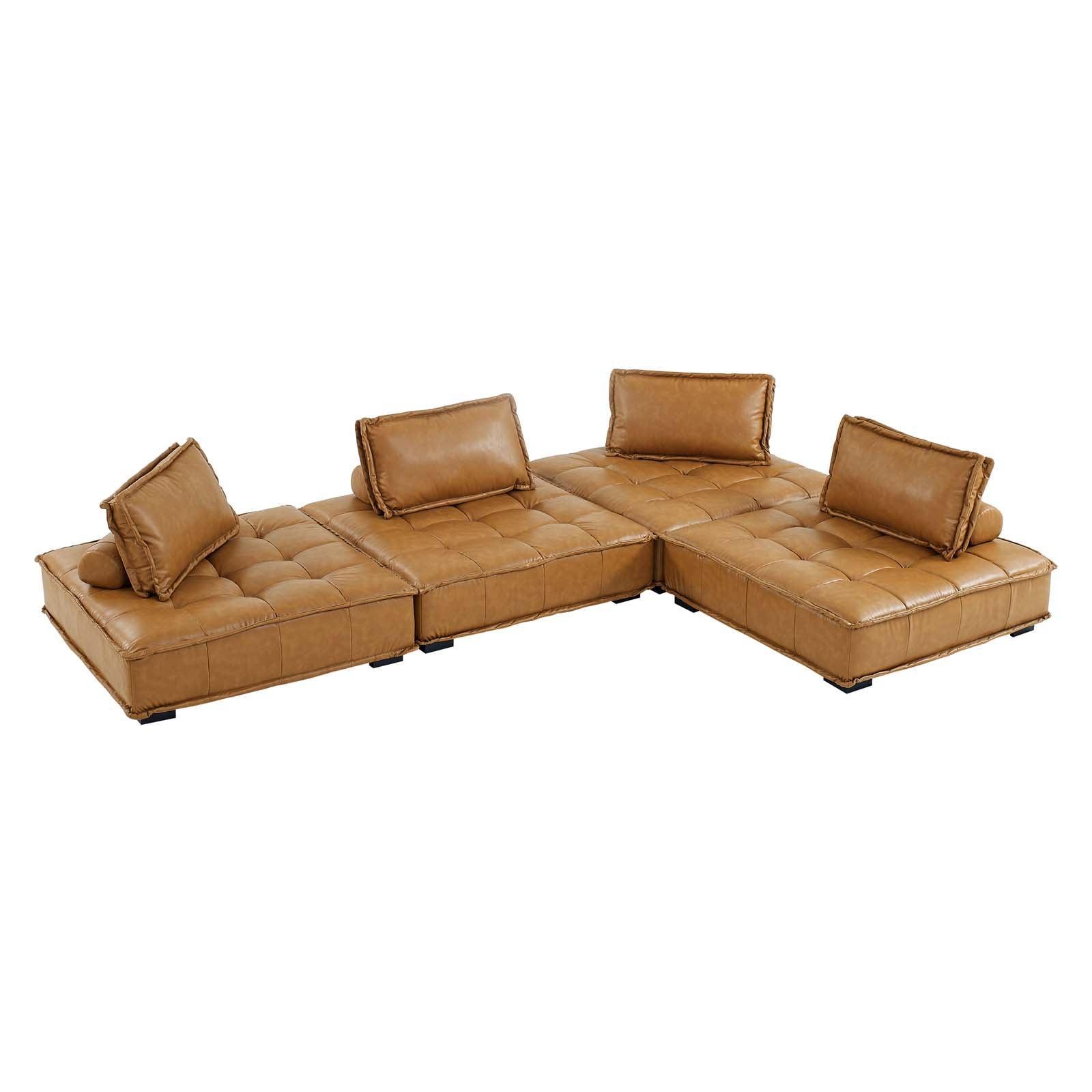 Modway Saunter Tufted Vegan Leather Vegan Leather 4-Piece Sectional Sofa FredCo