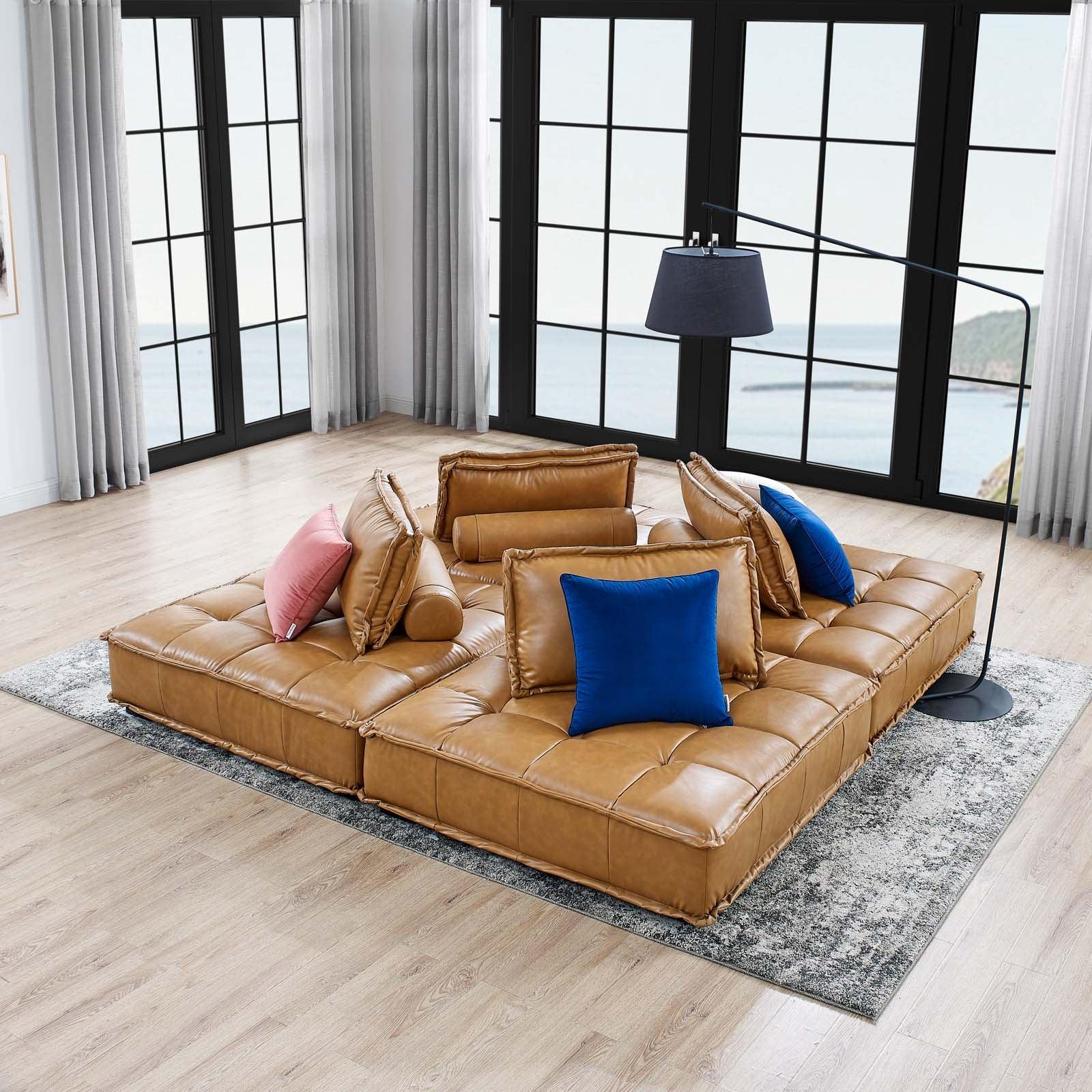 Modway Saunter Tufted Vegan Leather Vegan Leather 4-Piece Sectional Sofa FredCo