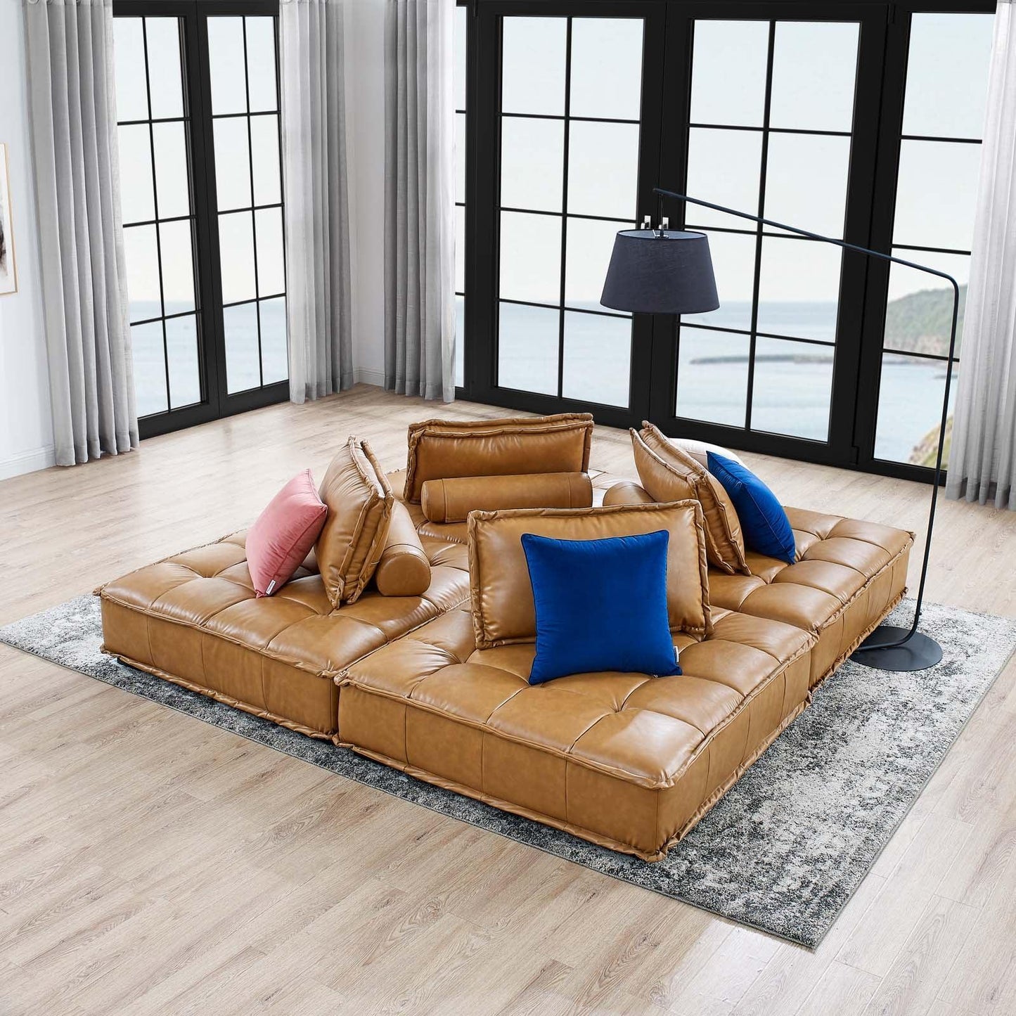Modway Saunter Tufted Vegan Leather Vegan Leather 4-Piece Sectional Sofa FredCo
