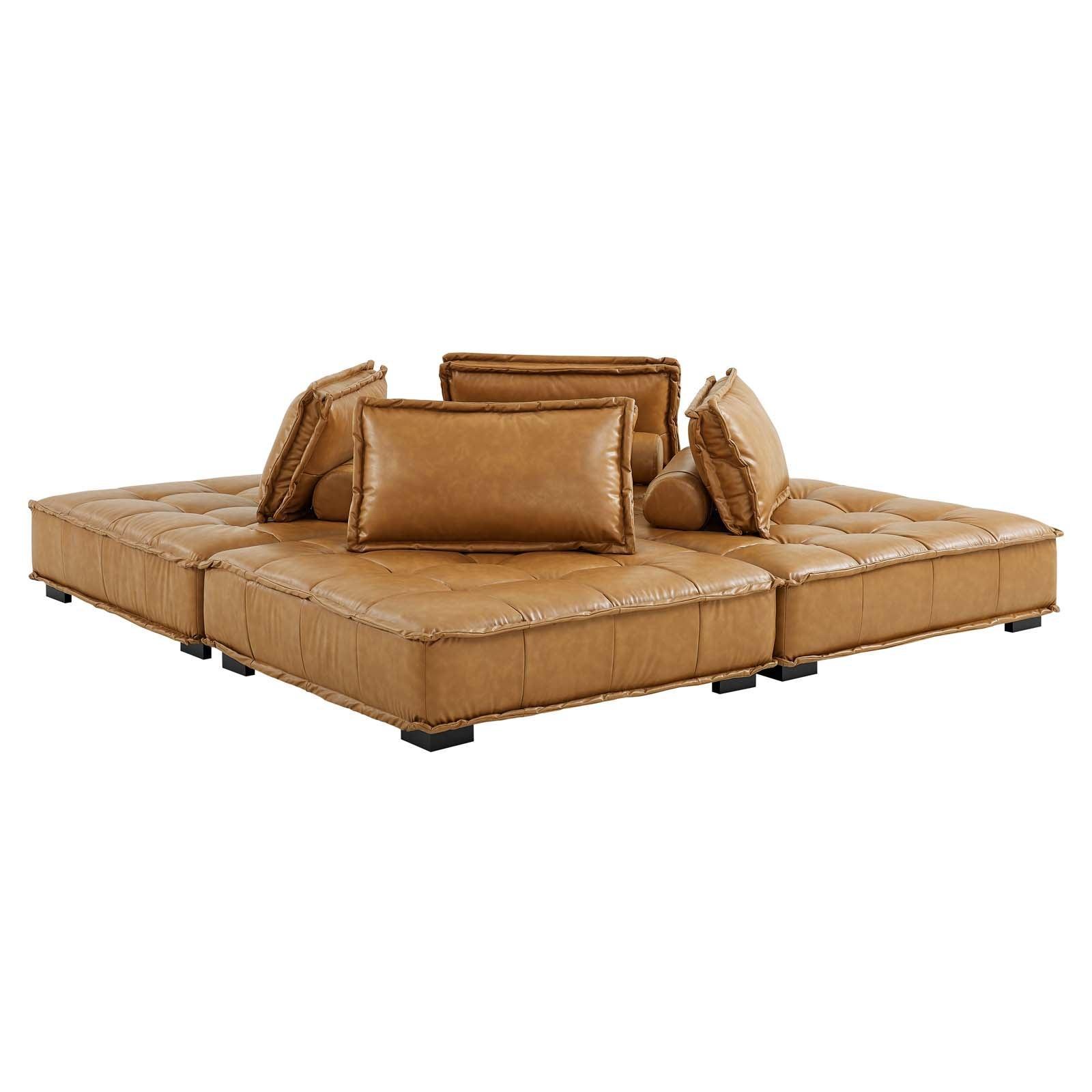 Modway Saunter Tufted Vegan Leather Vegan Leather 4-Piece Sectional Sofa FredCo