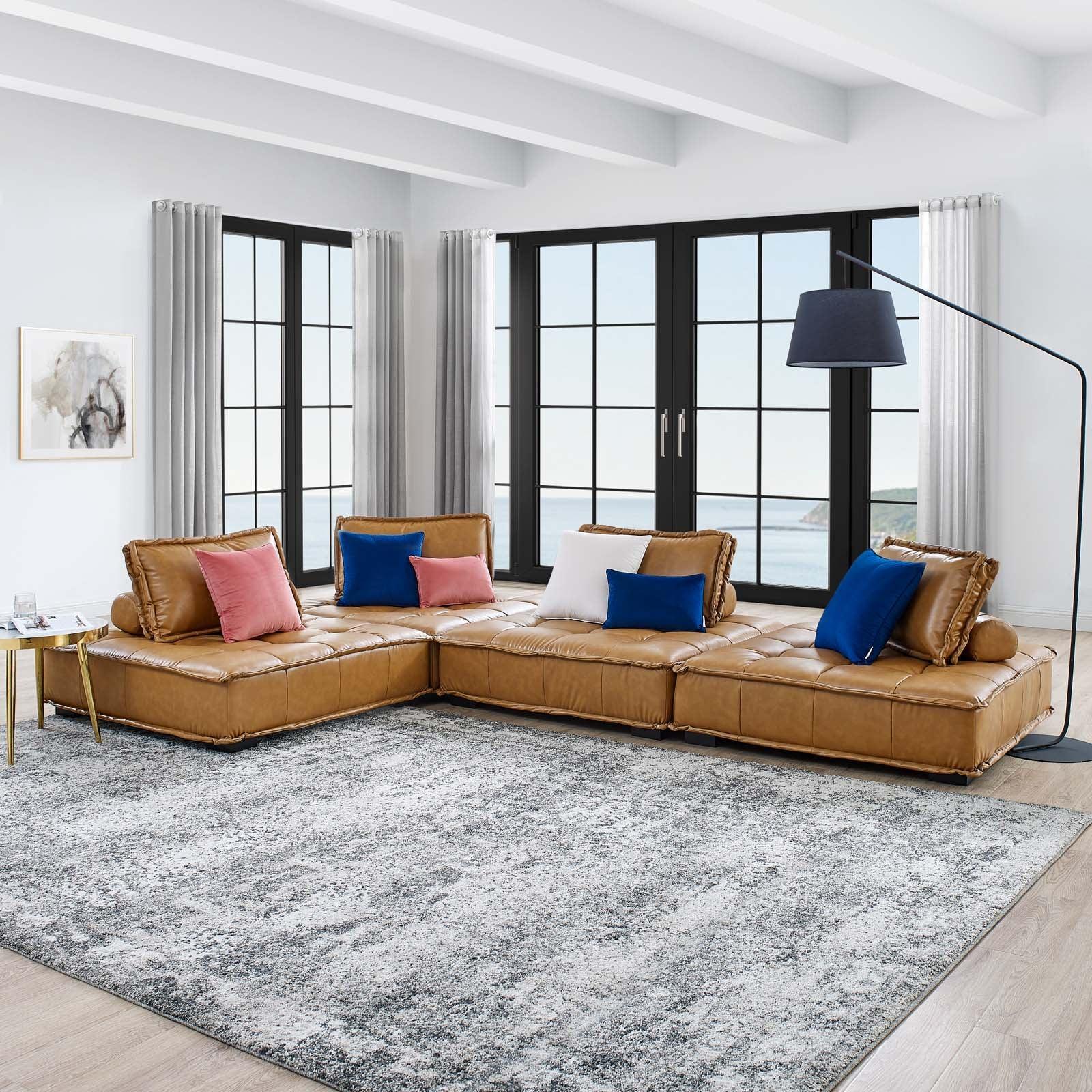 Modway Saunter Tufted Vegan Leather Vegan Leather 4-Piece Sectional Sofa FredCo