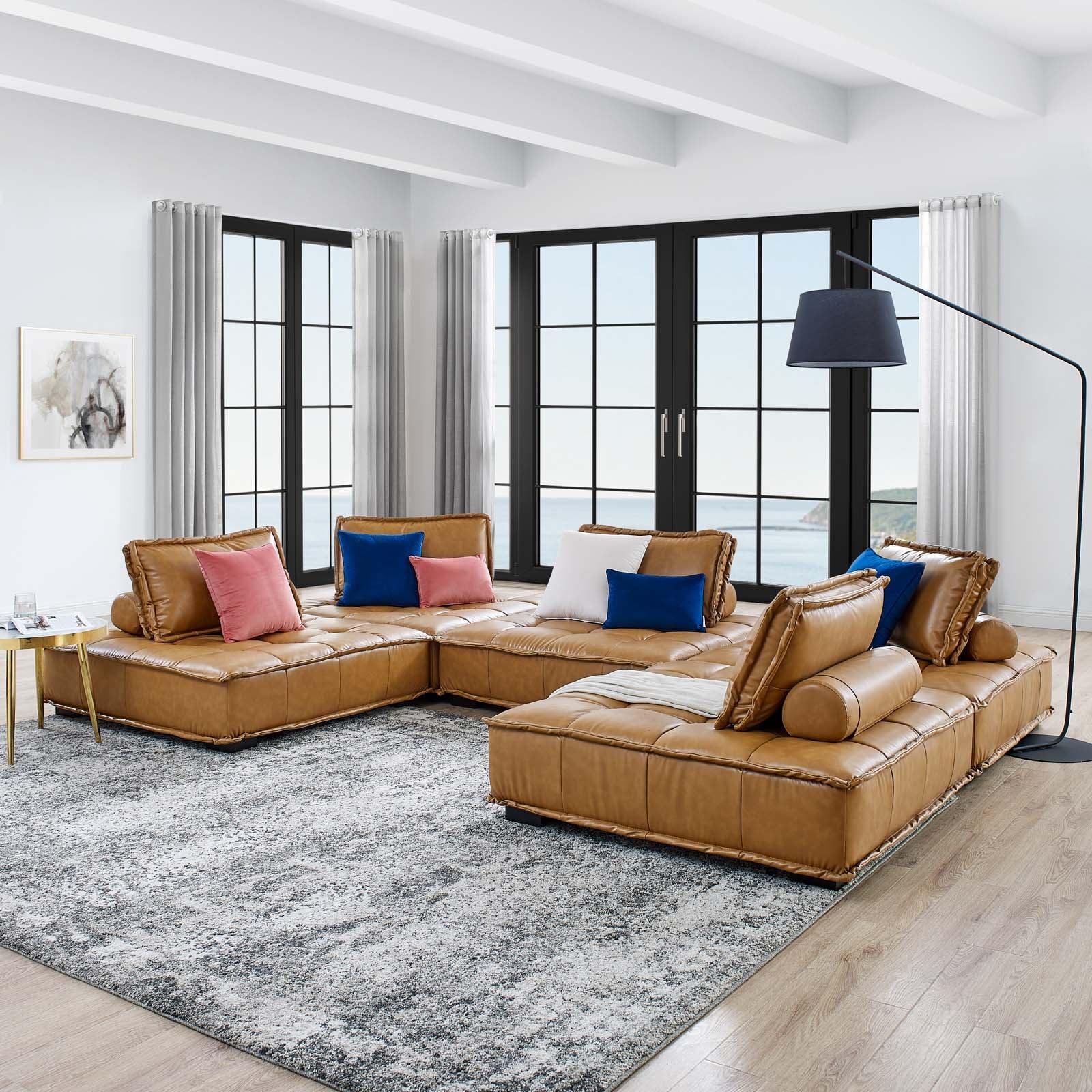 Modway Saunter Tufted Vegan Leather Vegan Leather 5-Piece Sectional Sofa FredCo