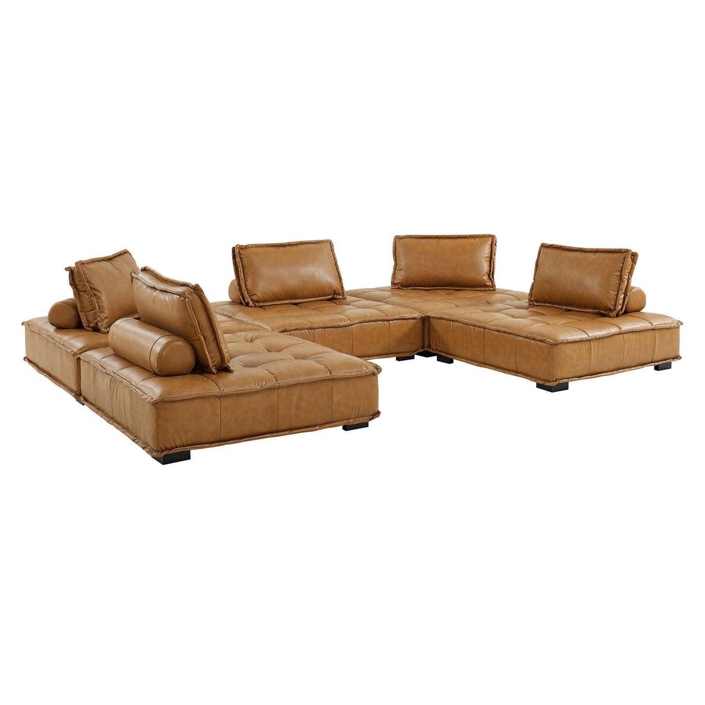 Modway Saunter Tufted Vegan Leather Vegan Leather 5-Piece Sectional Sofa FredCo