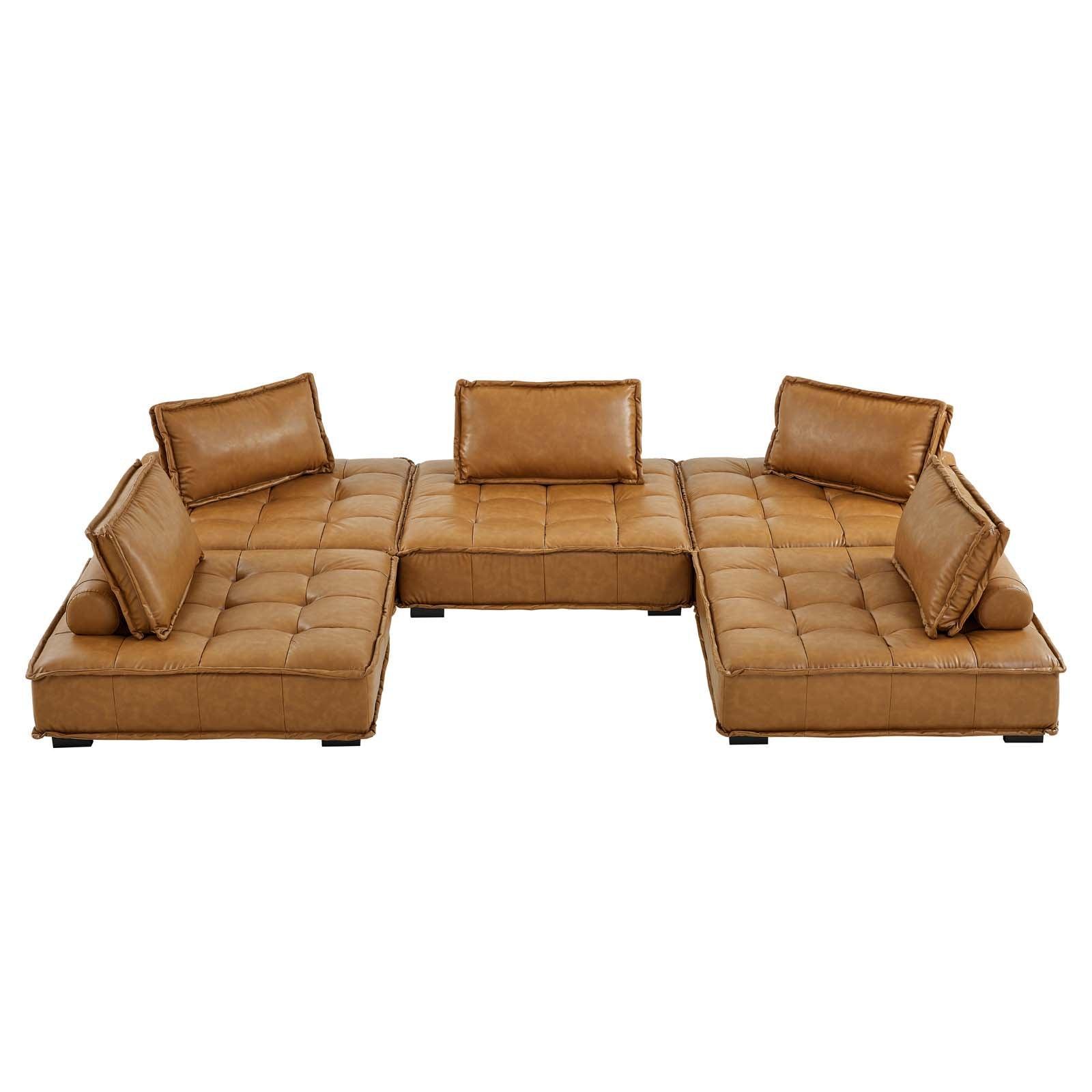 Modway Saunter Tufted Vegan Leather Vegan Leather 5-Piece Sectional Sofa FredCo