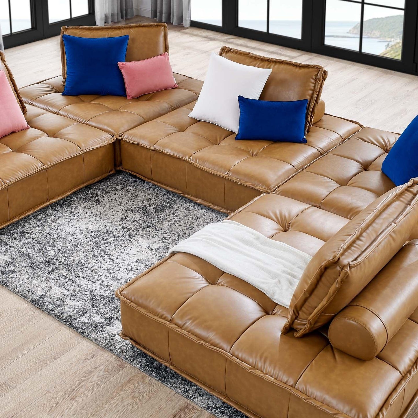 Modway Saunter Tufted Vegan Leather Vegan Leather 5-Piece Sectional Sofa FredCo