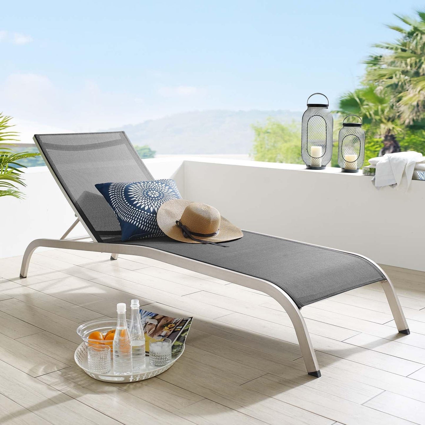 Modway Savannah Mesh Chaise Outdoor Patio Aluminum Lounge Chair FredCo