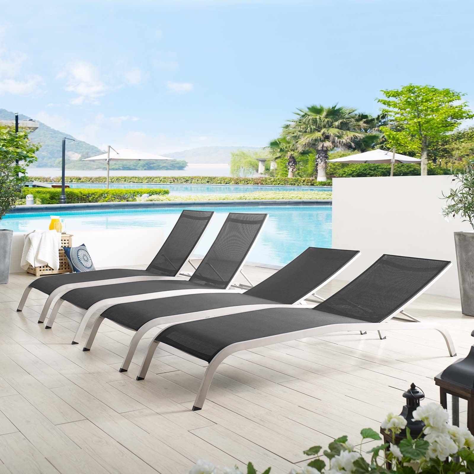 Modway Savannah Outdoor Patio Mesh Chaise Lounge Set of 4 FredCo