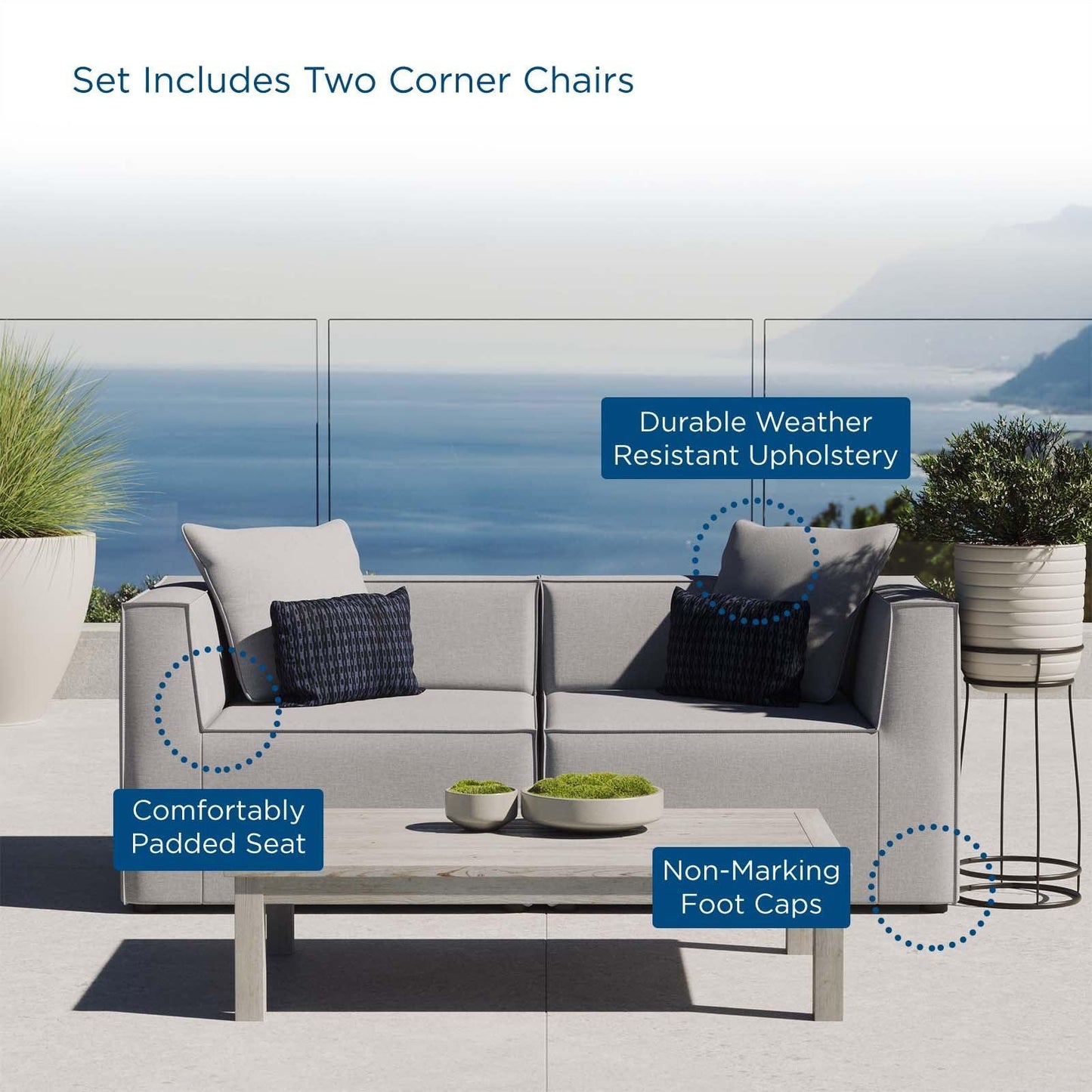 Modway Saybrook Outdoor Patio Upholstered 2-Piece Sectional Sofa Loveseat FredCo