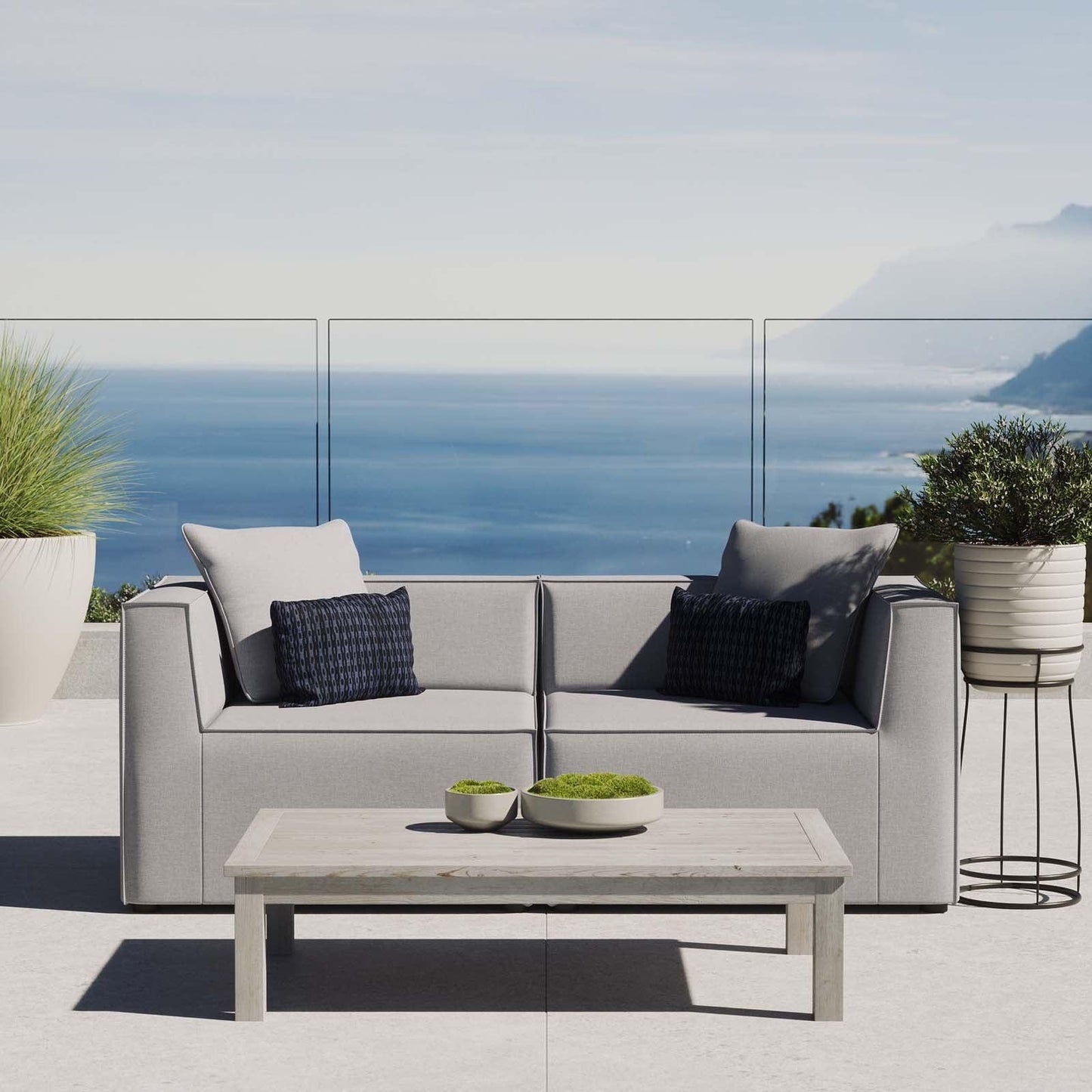 Modway Saybrook Outdoor Patio Upholstered 2-Piece Sectional Sofa Loveseat FredCo