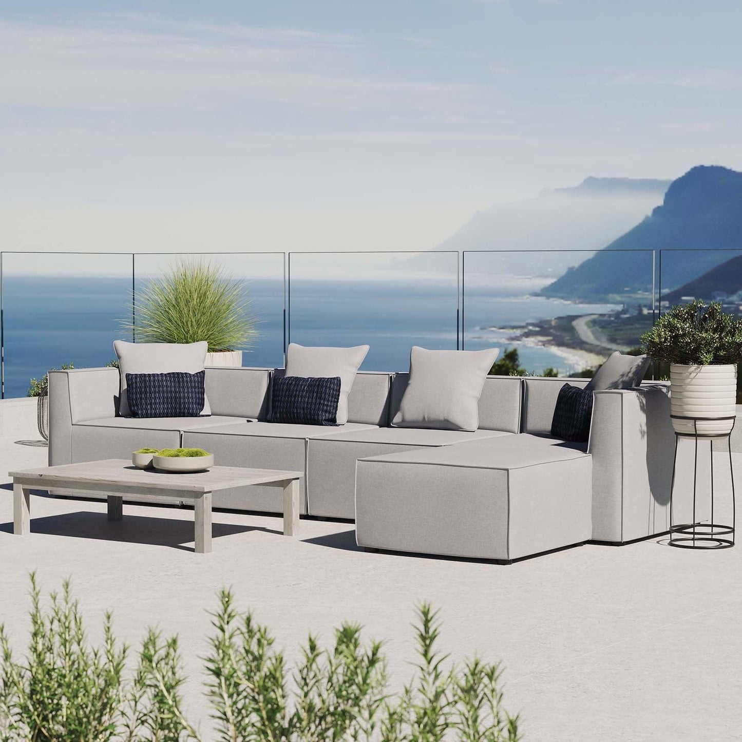 Modway Saybrook Outdoor Patio Upholstered 5-Piece Sectional Sofa FredCo