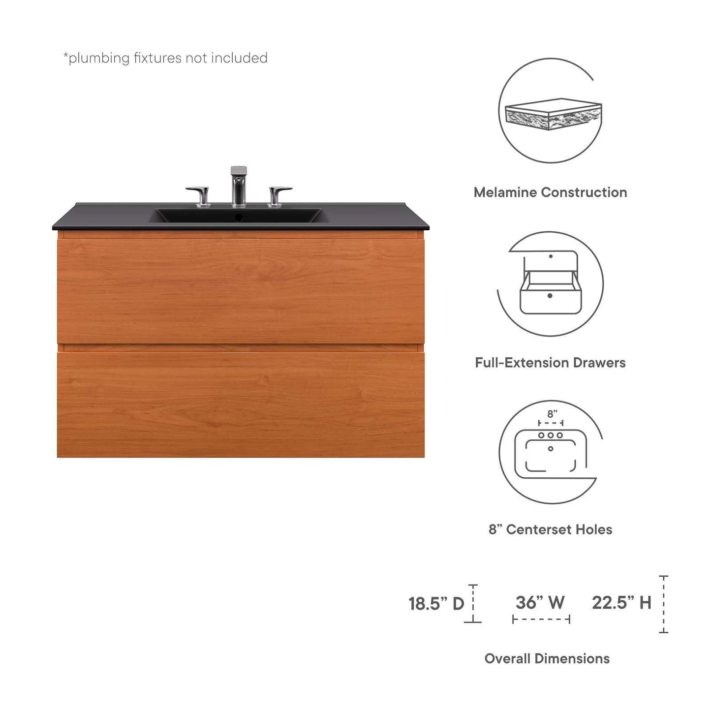 Modway Scenic 36" Wall-Mount Bathroom Vanity FredCo