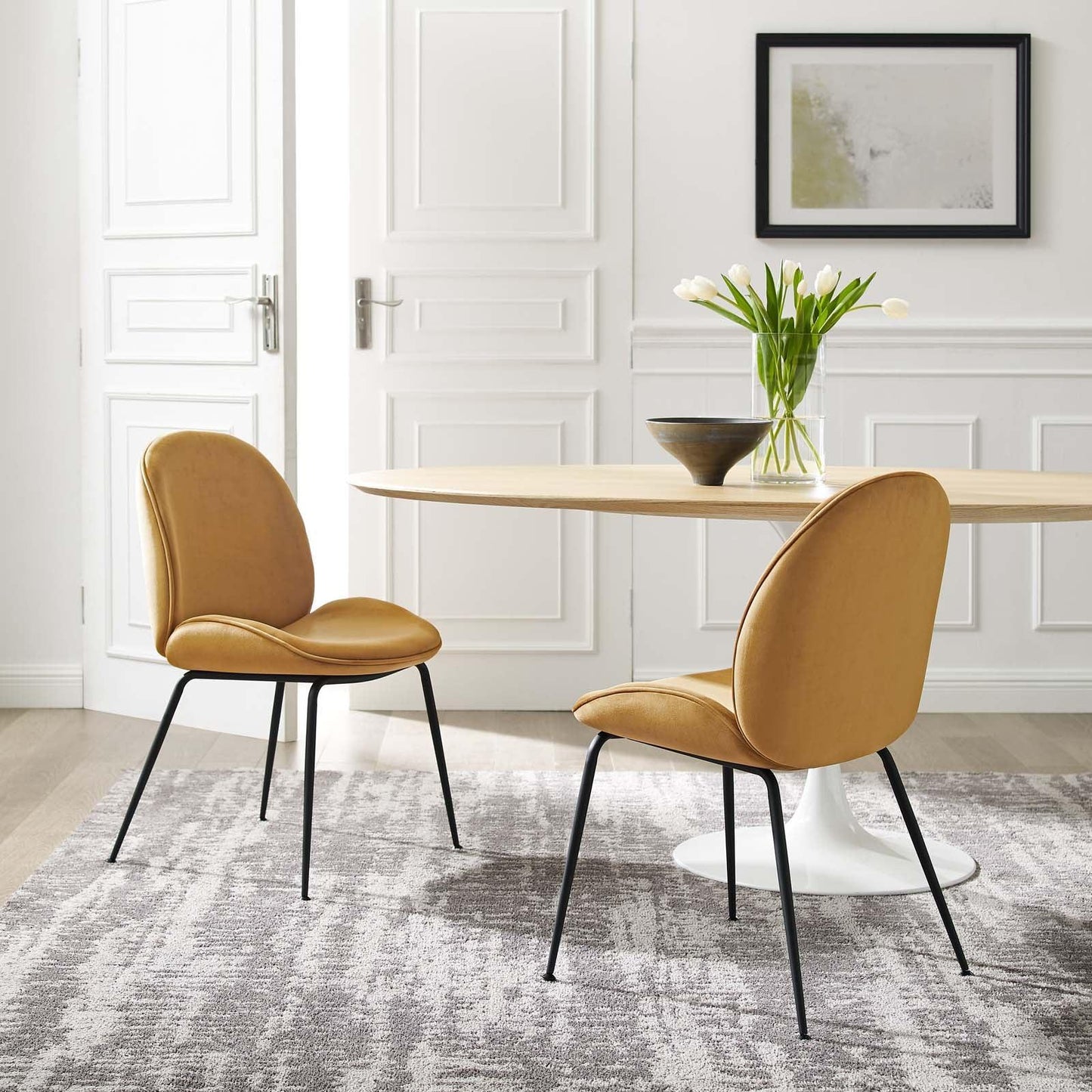 Modway Scoop Black Powder Coated Steel Leg Performance Velvet Dining Chairs - Set of 2 FredCo
