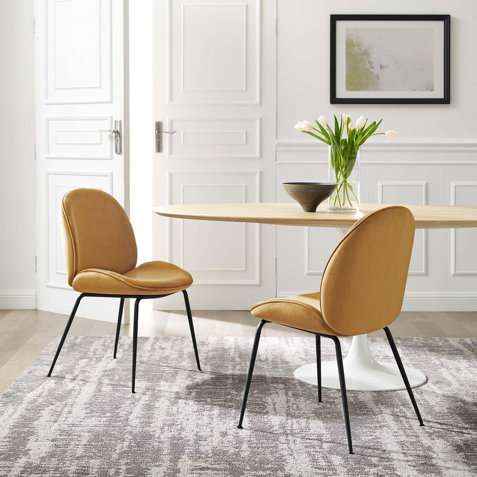 Modway Scoop Black Powder Coated Steel Leg Performance Velvet Dining Chairs - Set of 2 FredCo