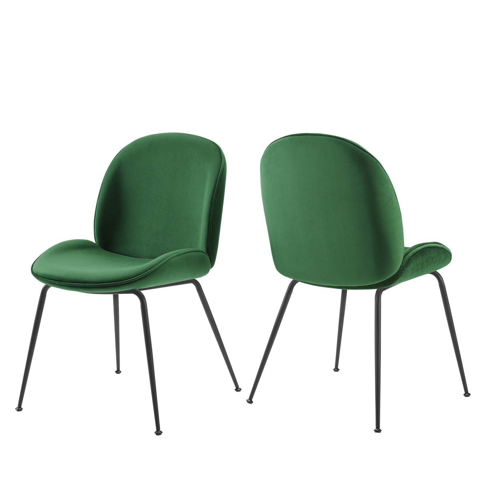 Modway Scoop Black Powder Coated Steel Leg Performance Velvet Dining Chairs - Set of 2 FredCo