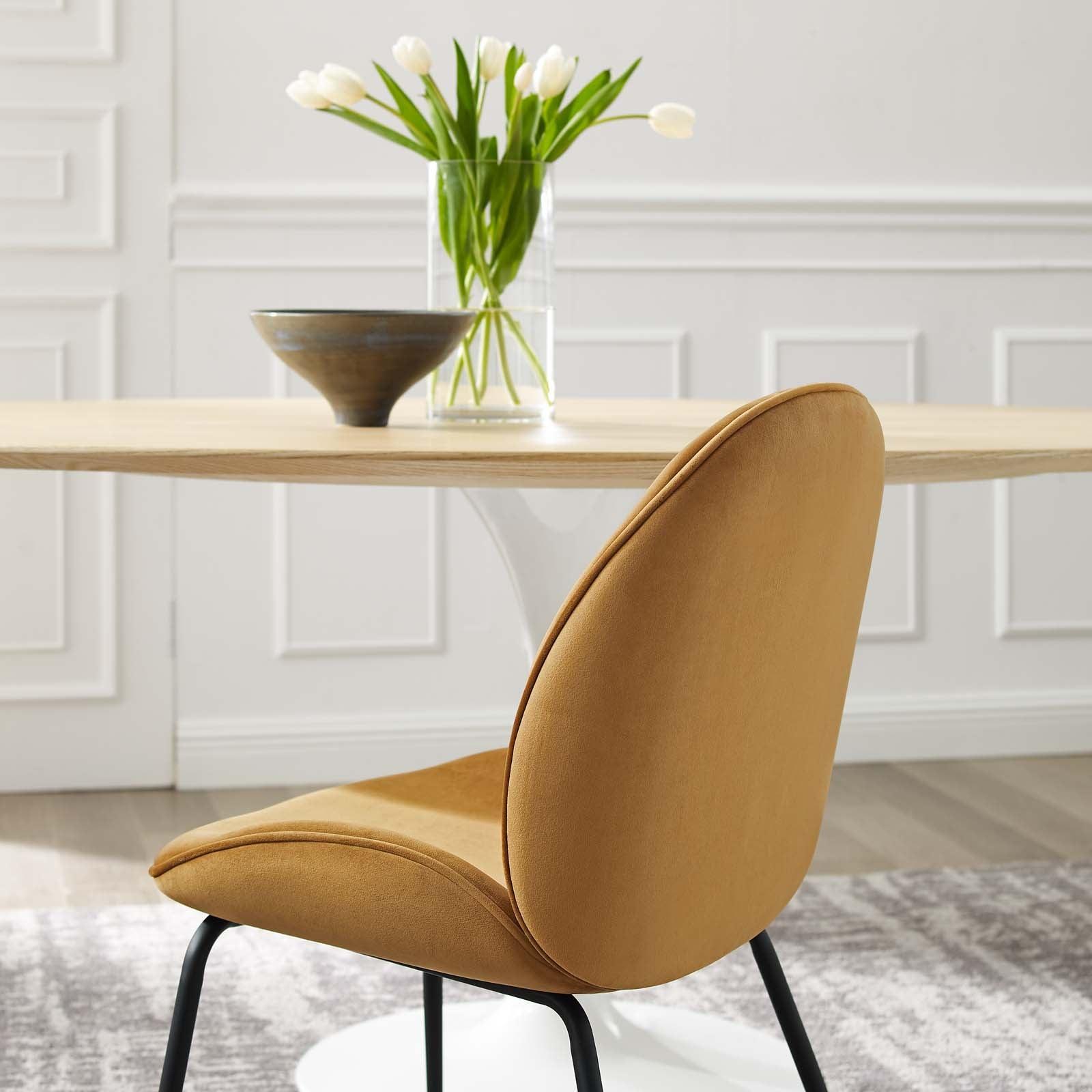 Modway Scoop Black Powder Coated Steel Leg Performance Velvet Dining Chairs - Set of 2 FredCo