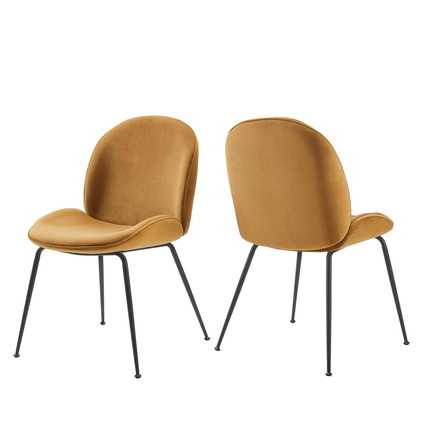Modway Scoop Black Powder Coated Steel Leg Performance Velvet Dining Chairs - Set of 2 FredCo