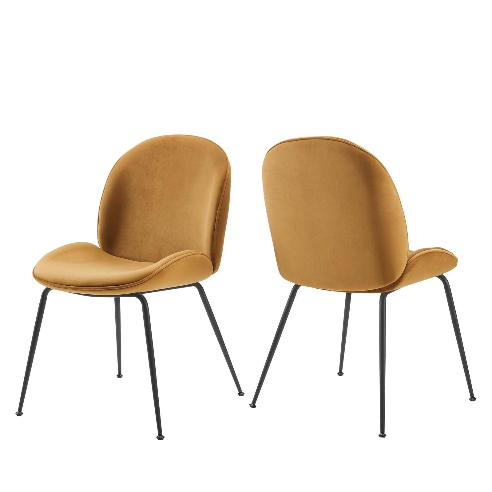 Modway Scoop Black Powder Coated Steel Leg Performance Velvet Dining Chairs - Set of 2 FredCo