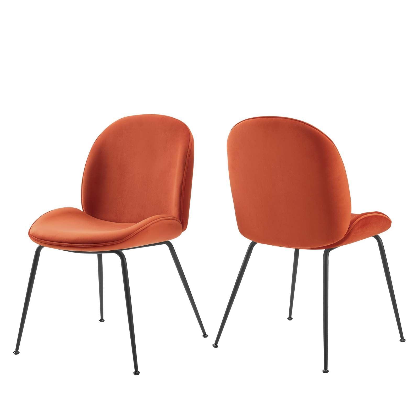 Modway Scoop Black Powder Coated Steel Leg Performance Velvet Dining Chairs - Set of 2 FredCo