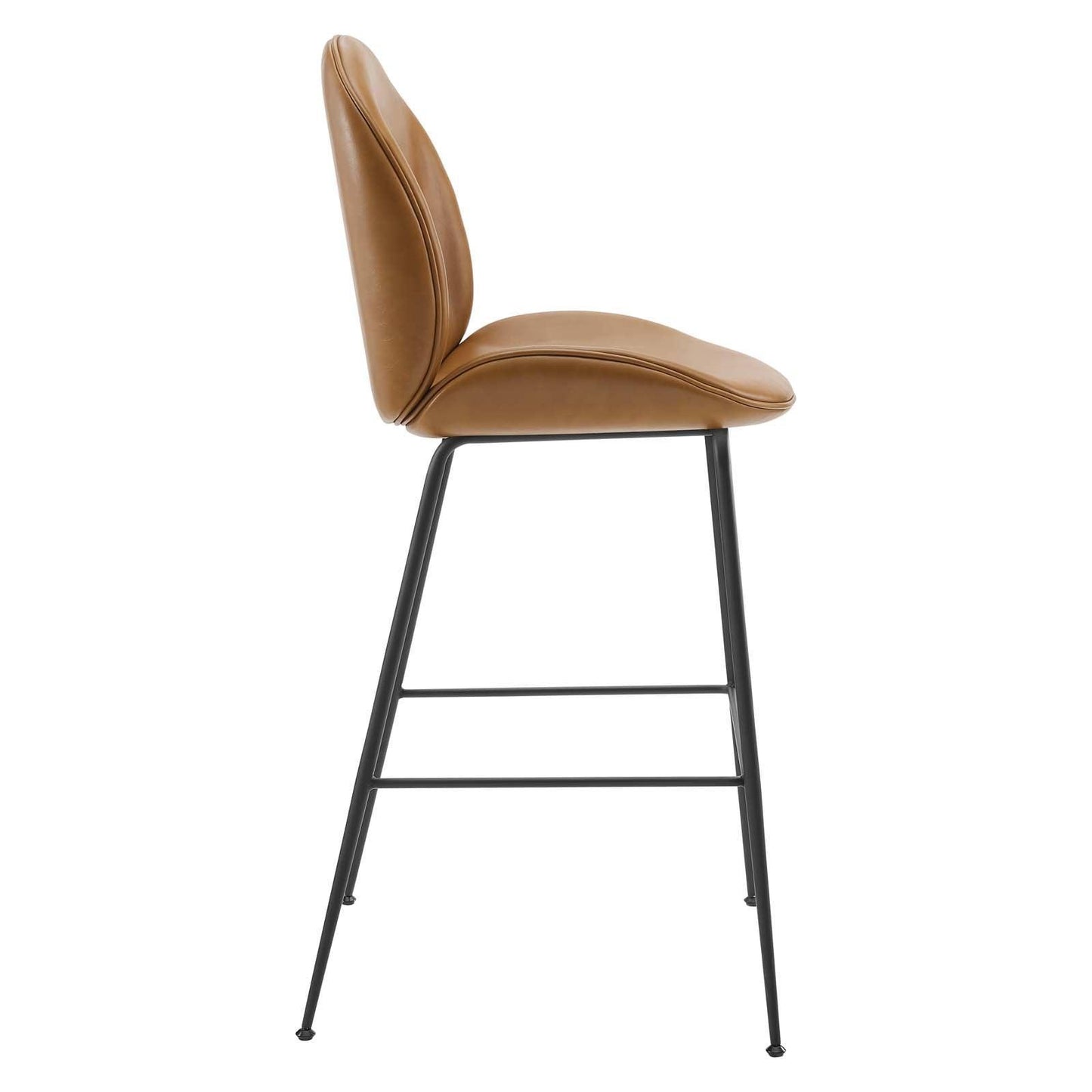 Modway Scoop Black Powder Coated Steel Leg Vegan Leather Bar Stool FredCo