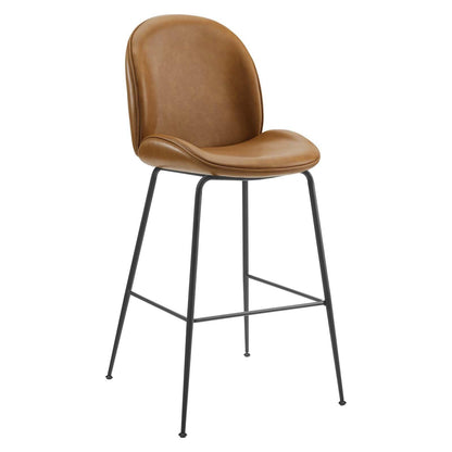 Modway Scoop Black Powder Coated Steel Leg Vegan Leather Bar Stool FredCo