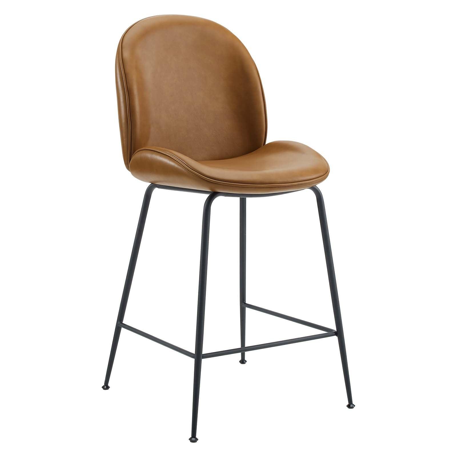 Modway Scoop Black Powder Coated Steel Leg Vegan Leather Counter Stool FredCo