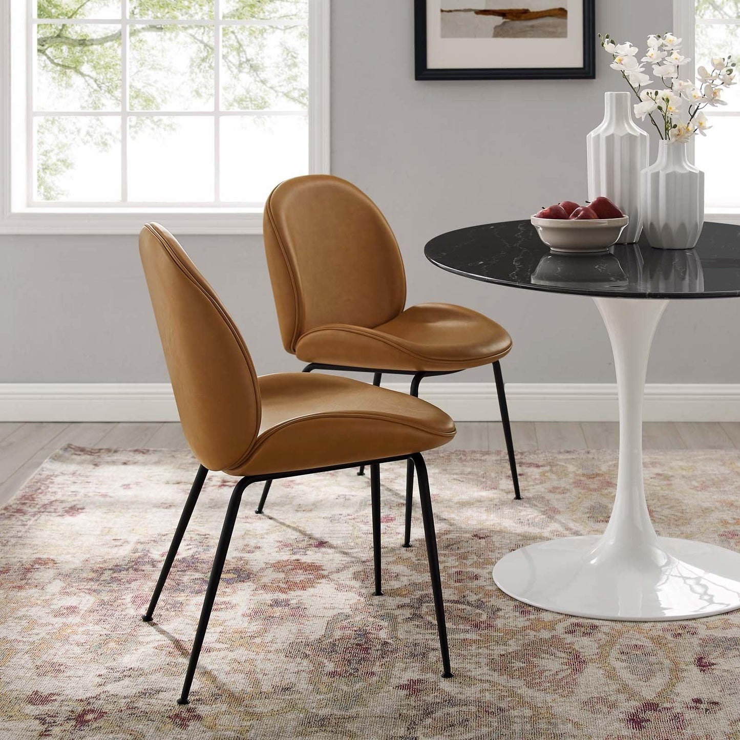 Modway Scoop Black Powder Coated Steel Leg Vegan Leather Dining Chairs - Set of 2 FredCo
