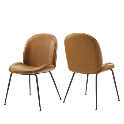 Modway Scoop Black Powder Coated Steel Leg Vegan Leather Dining Chairs - Set of 2 FredCo